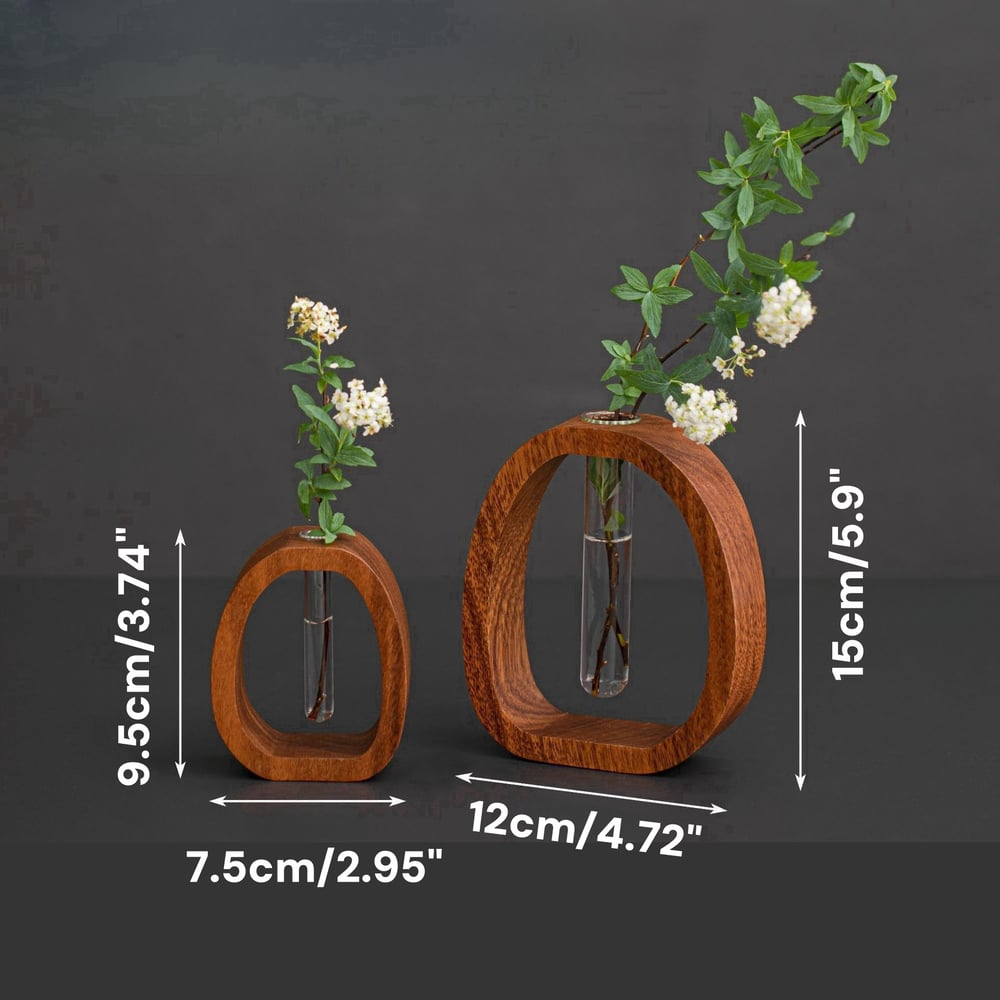 Handcrafted Solid Wood Base & Glass Hydroponic Vase