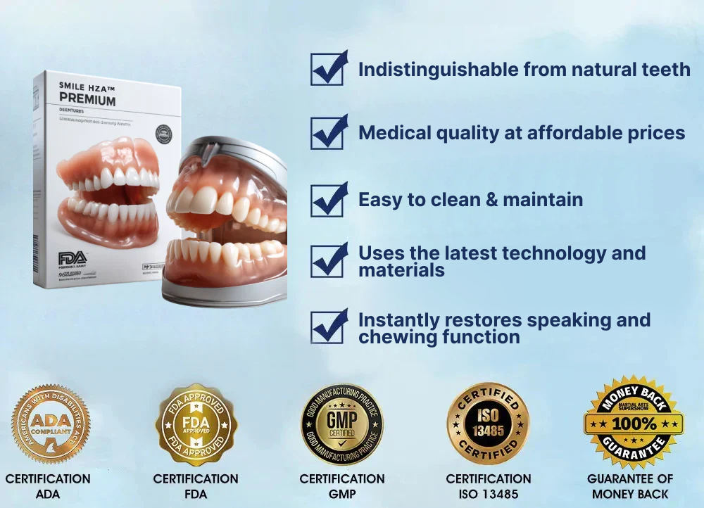 HZA™ Custom-Fit Premium Dentures – Full Set