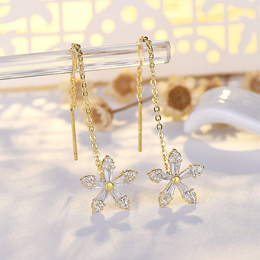 FloraTrim Crystal Flower Long Earrings