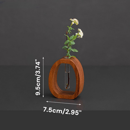 Handcrafted Solid Wood Base & Glass Hydroponic Vase